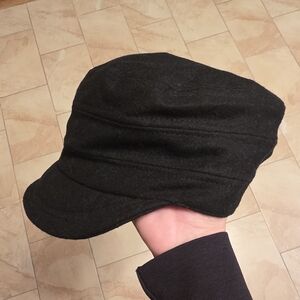 August Black Wool Blend Cadet-Style Cap